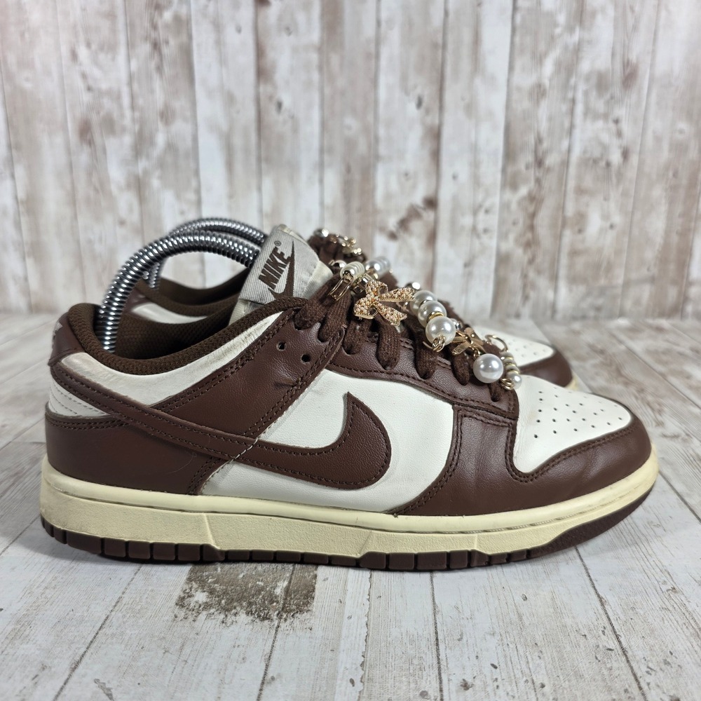 Nike Dunk Low Cacao Wow Brown Sail Custom Pearl Bow Charms DD1503-124 Womens 8